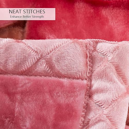Miniatura 4 de Manta cálida de felpa de forro polar de invierno de 55 x 75 pulgadas, sedosa suave y cálida, 2 capas reversibles Raschel rosa rosa, 150 × 78.7 in