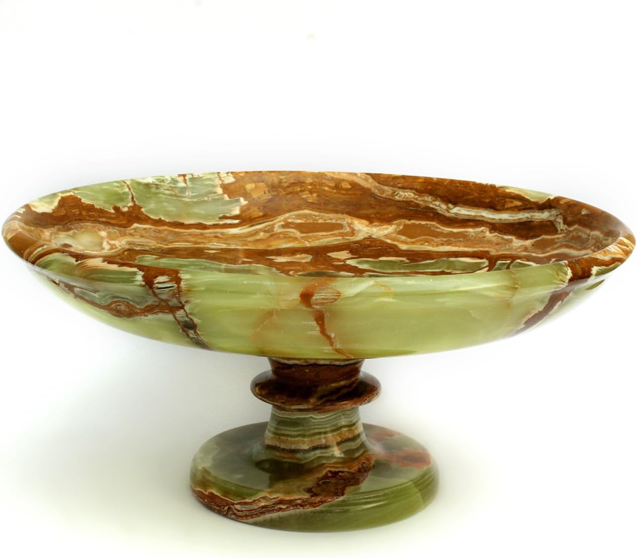 NaturesArtifacts Multi Green Onyx Decorative Pedestal Fruit Bowl - Exotically Unique Natural Stone - 8"