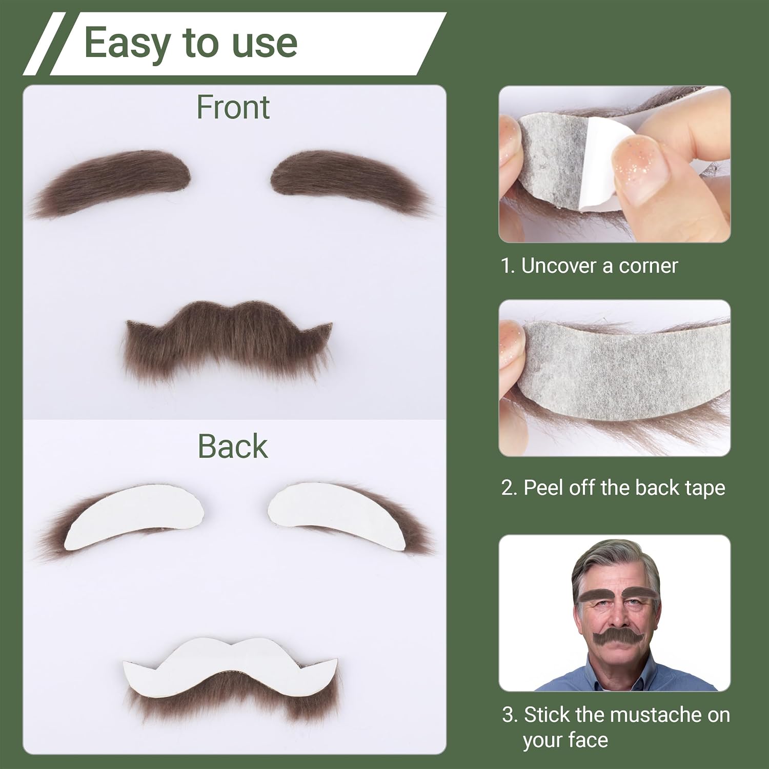 Fake Mustache and Eyebrows Classic Halloween Self Adhesive Cosplay Funny Costume Facial Hair Beard