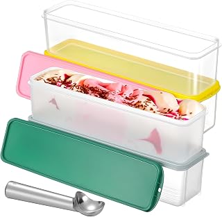 Nuogo 4 Pcs 2QT Ice Cream Container Stackable Reusable Ice Cream Tub with Lids and Aluminium Alloy Scoop Plastic Ice Cream Storage Containers for Freezer Homemade Ice Cream Sorbet Frozen Yogurt Gelato