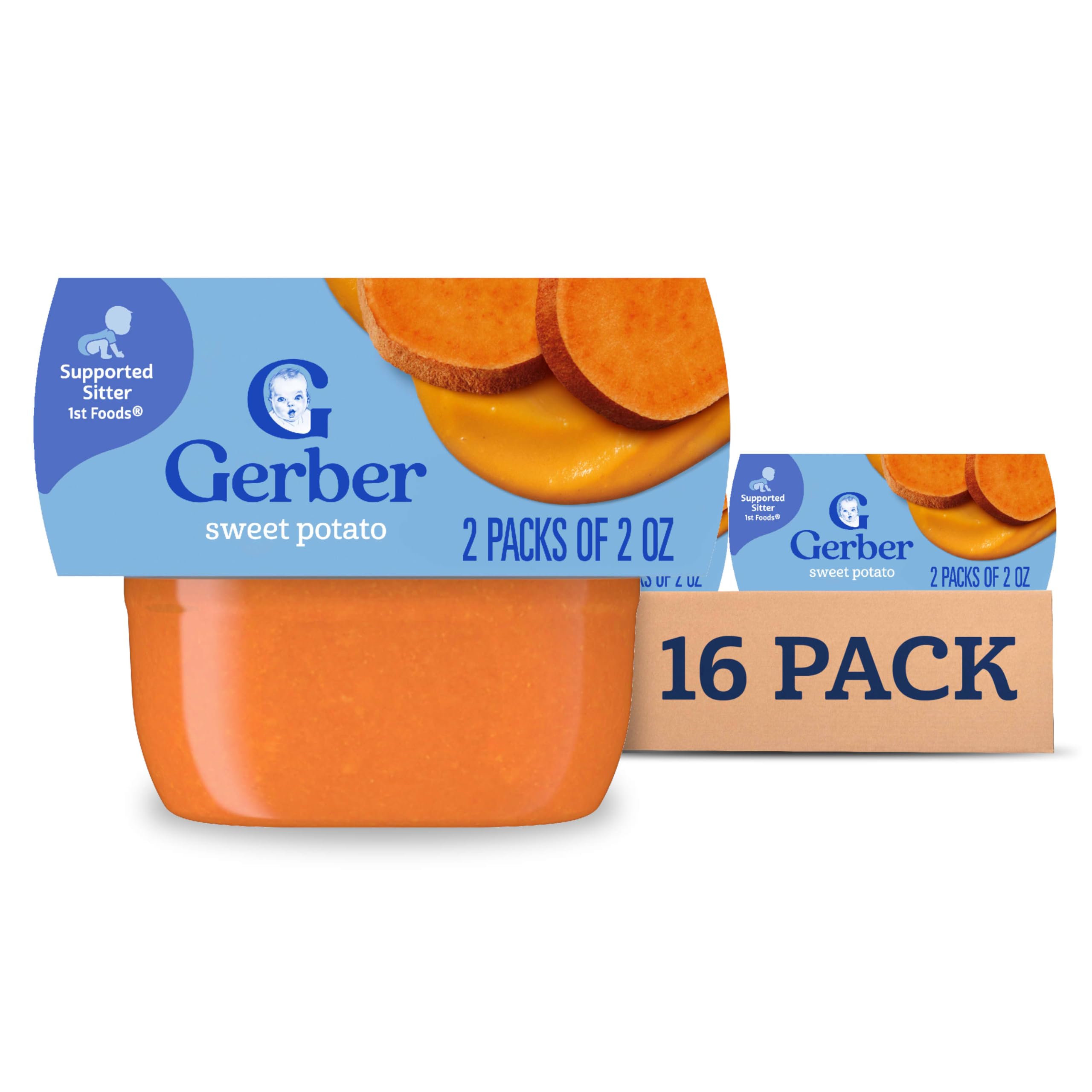 Gerber Stage 1 Baby Food, Sweet Potato Puree Tub, No Artificial Colors or Flavors, Baby Puree, 16-Pack