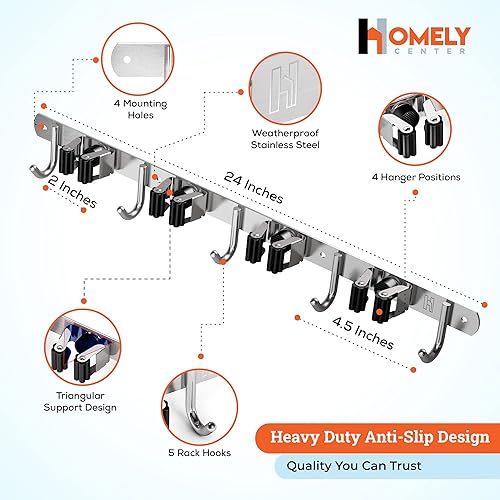 Miniatura 2 de Homely Center Soporte de pared para fregona y escoba, organizador de armario de escoba resistente para garaje, cocina, organización de lavandería,
