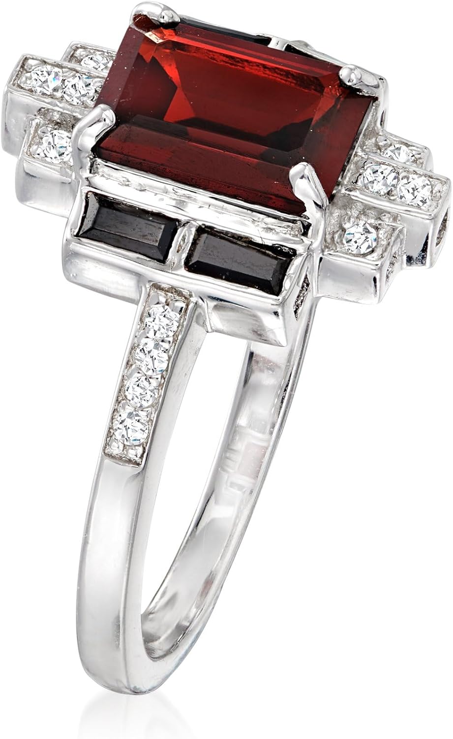 Ross-Simons 1.80 Carat Garnet and .20 ct. t.w. Black Spinel Ring With .10 ct. t.w. White Topaz in Sterling Silver