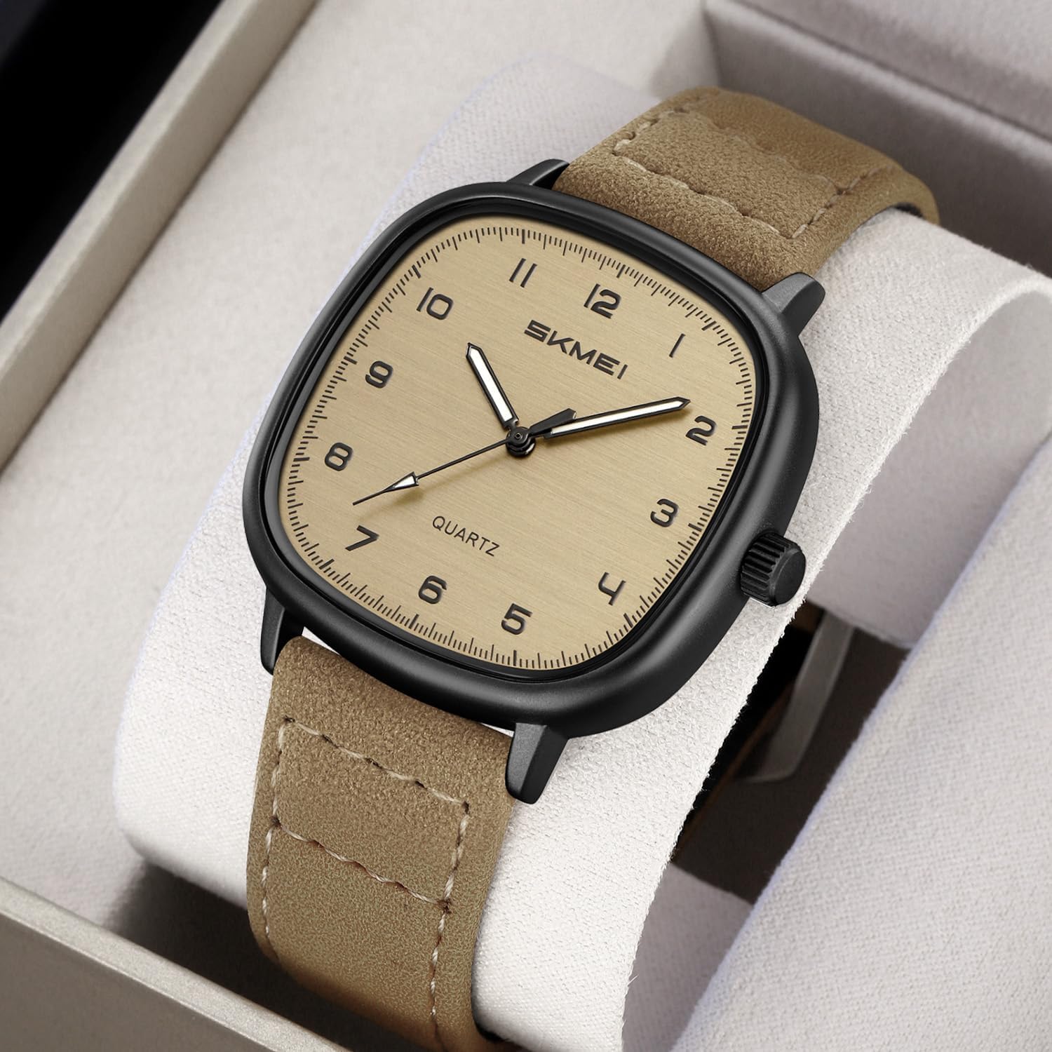 Leather Wrist Watch for Men Women Square Analog Watch Waterproof Gold Black Wrist Watches Mens Gift for Birthday Christmas Gifts for Him Her - Image 3