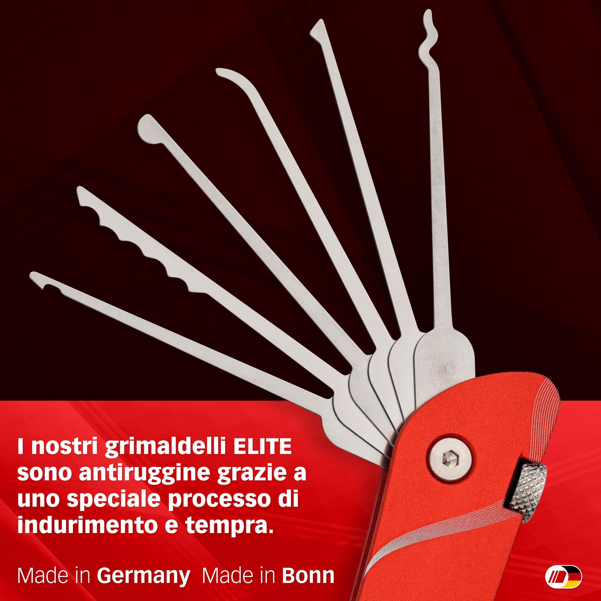 MULTIPICK Coltello tascabile Grimaldelli Set Professionale Rosso [7 strumenti] Kit Grimaldelli - Lockpicking Set - Set di Grimaldelli - Grimaldelli professionali - Lock picking