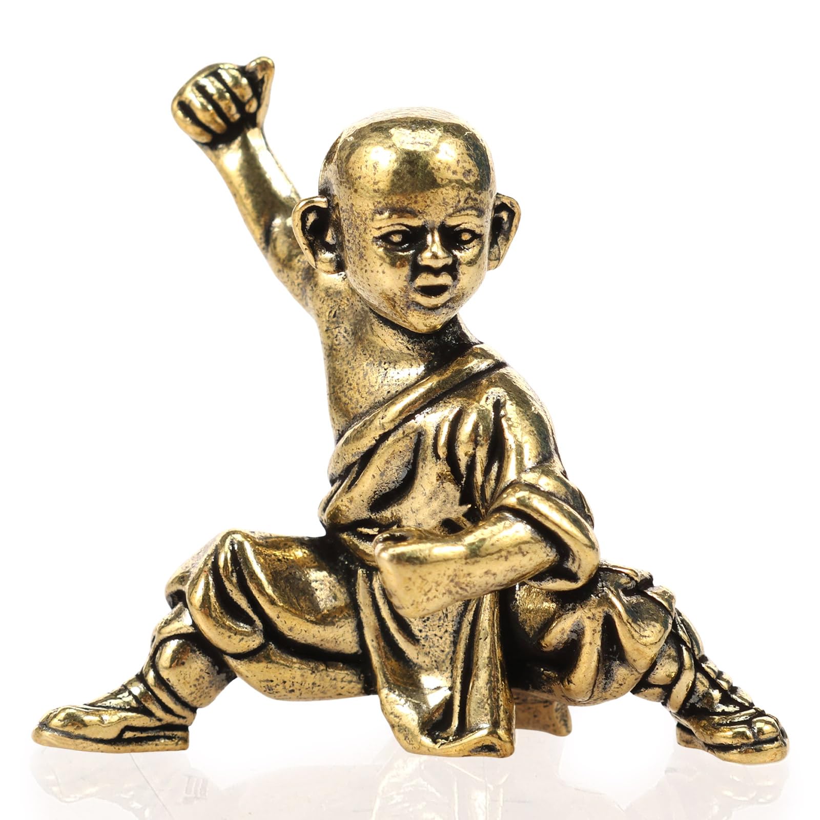 Yunyouc Style 3 Chinese Kung Fu Shaolin Monk Figurines Crafts Ornaments Statues, Little Monk Statue, Brass Mini Figurines, Small Decorations For Garden Car Office Tabletop Shelf Home Decoration(Style 3)