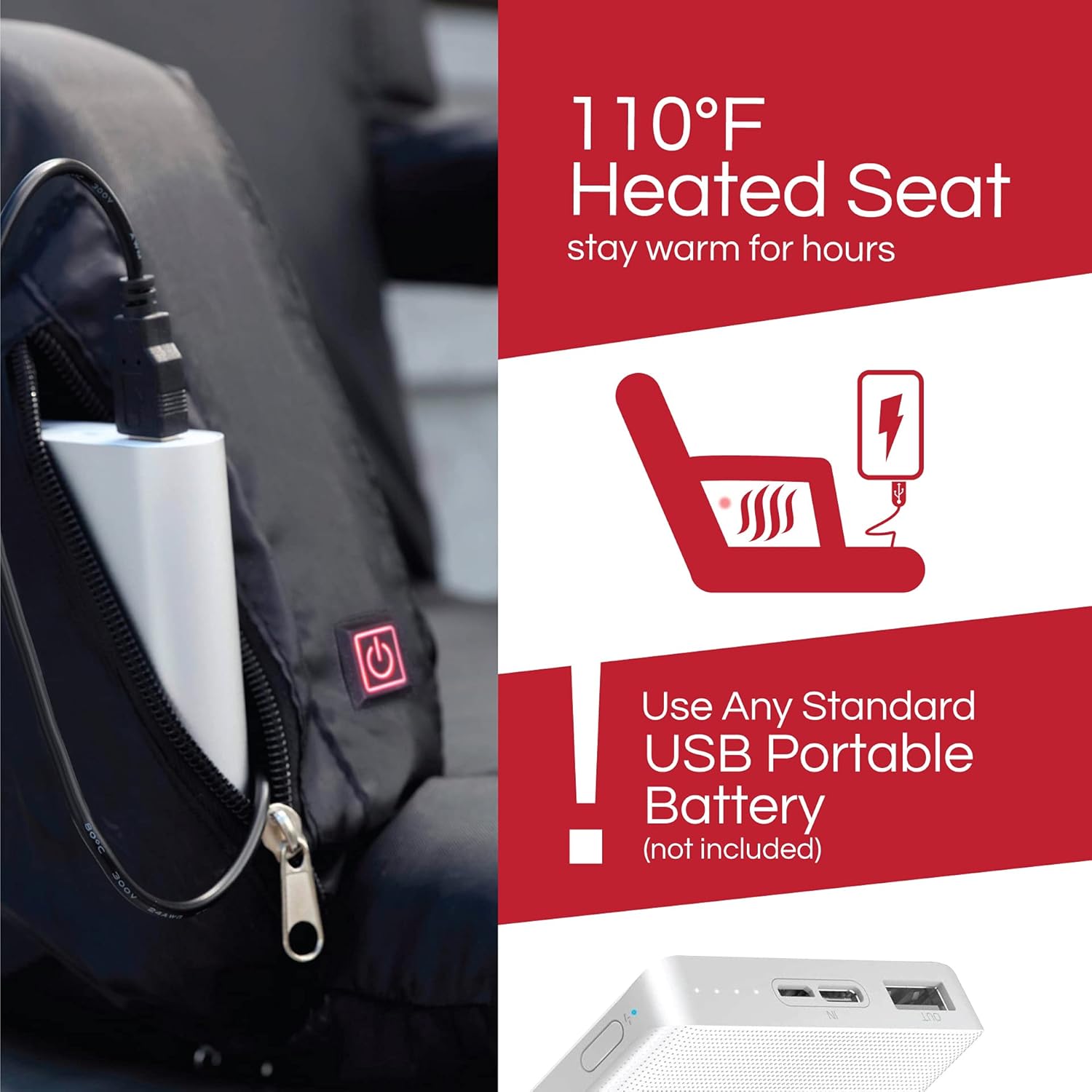 POP Design The Original Hot Seat, Heated Stadium Bleacher Seat, Reclining Back and Arm Support, Thick Cushion, 4 Storage Pockets Plus Cup Holder (Battery Pack Not Included) : Sports & Outdoors