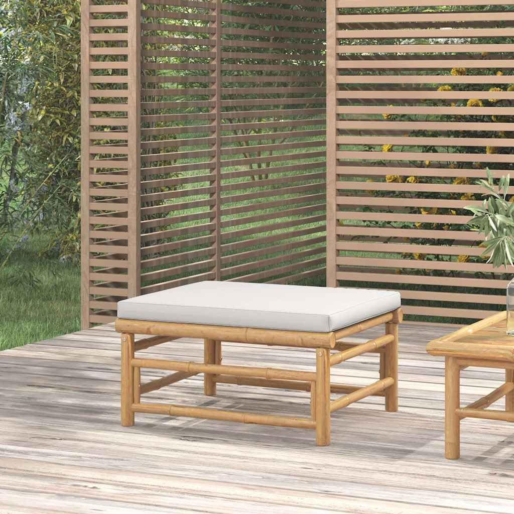 Fengshui Bambusowy taboret ogrodowy z jasnoszarą poduszką