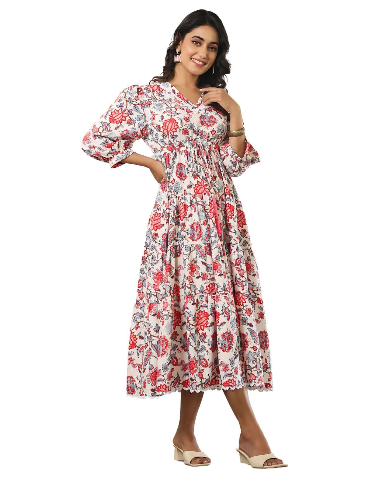 Greciilooks Women's Rayon Casual Knee-Length Western Dress Red