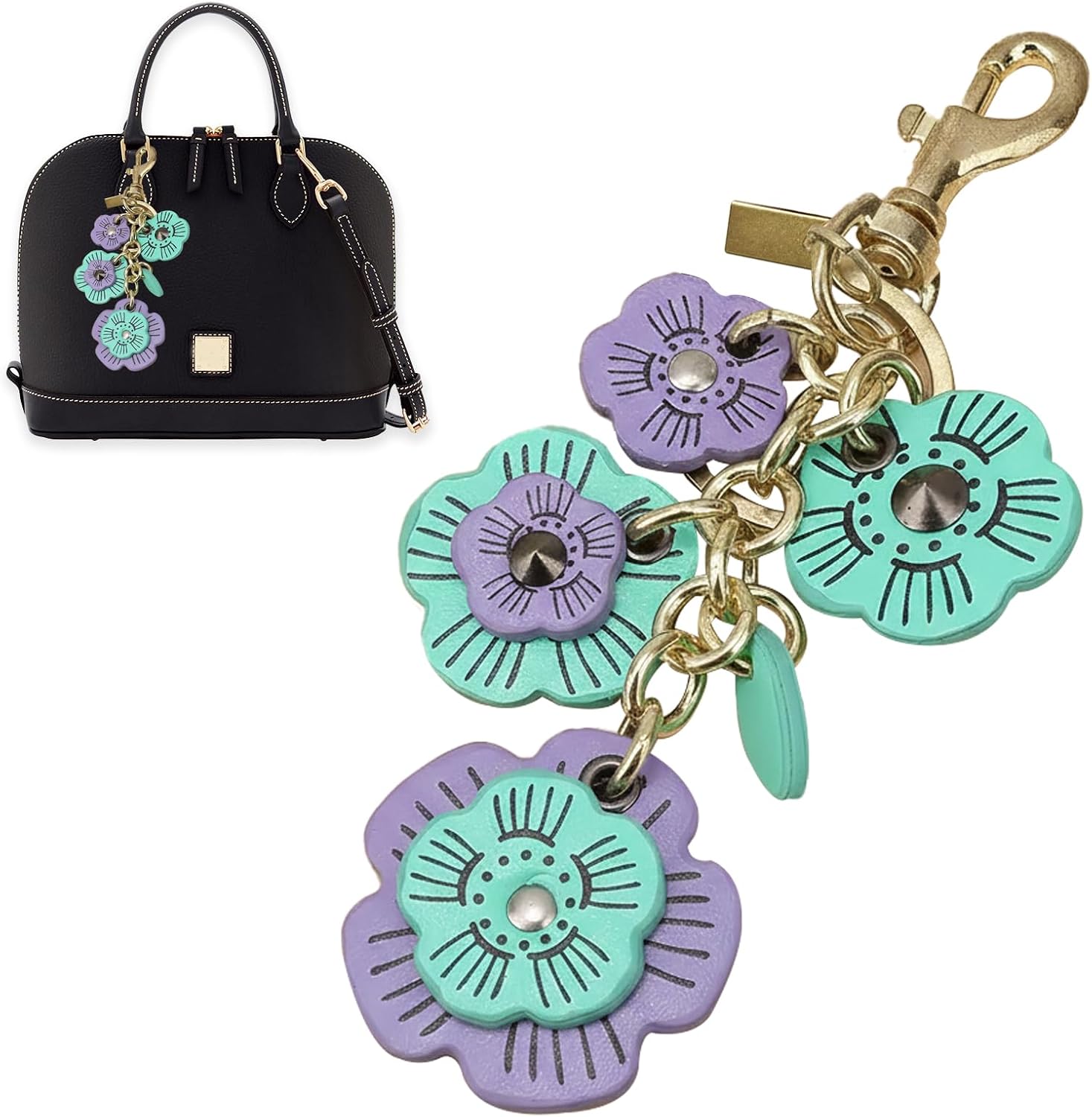 Flower Bag Charms for Women Purse Charms for Handbags Leather Flower Keychain Retro Aesthetic Keychain Accessories