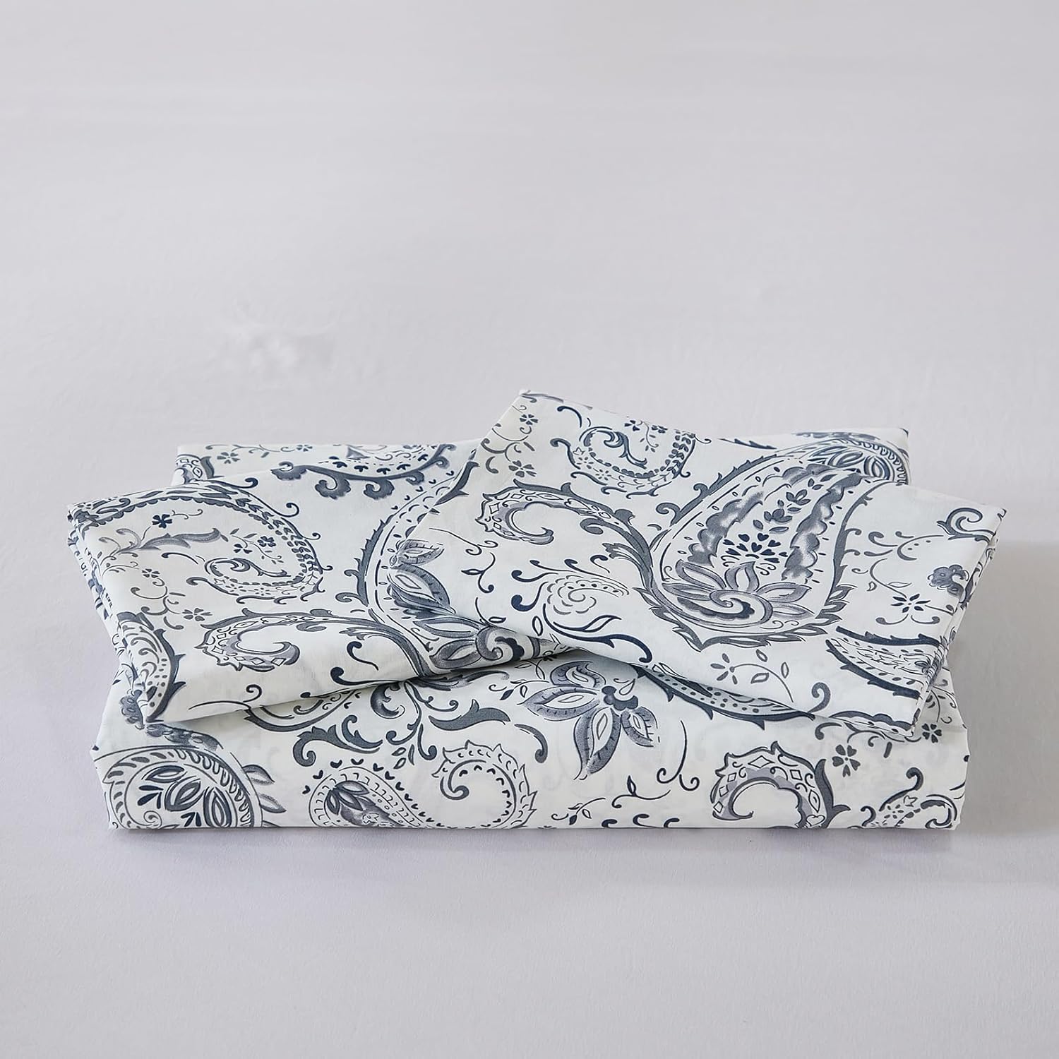 100% Cotton Duvet Cover Sets Queen Size, 3 Pieces Reversible Soft Bedding Sets,Blue Floral Paisley Comforter Cover, Breathable, Lightweight, All Season