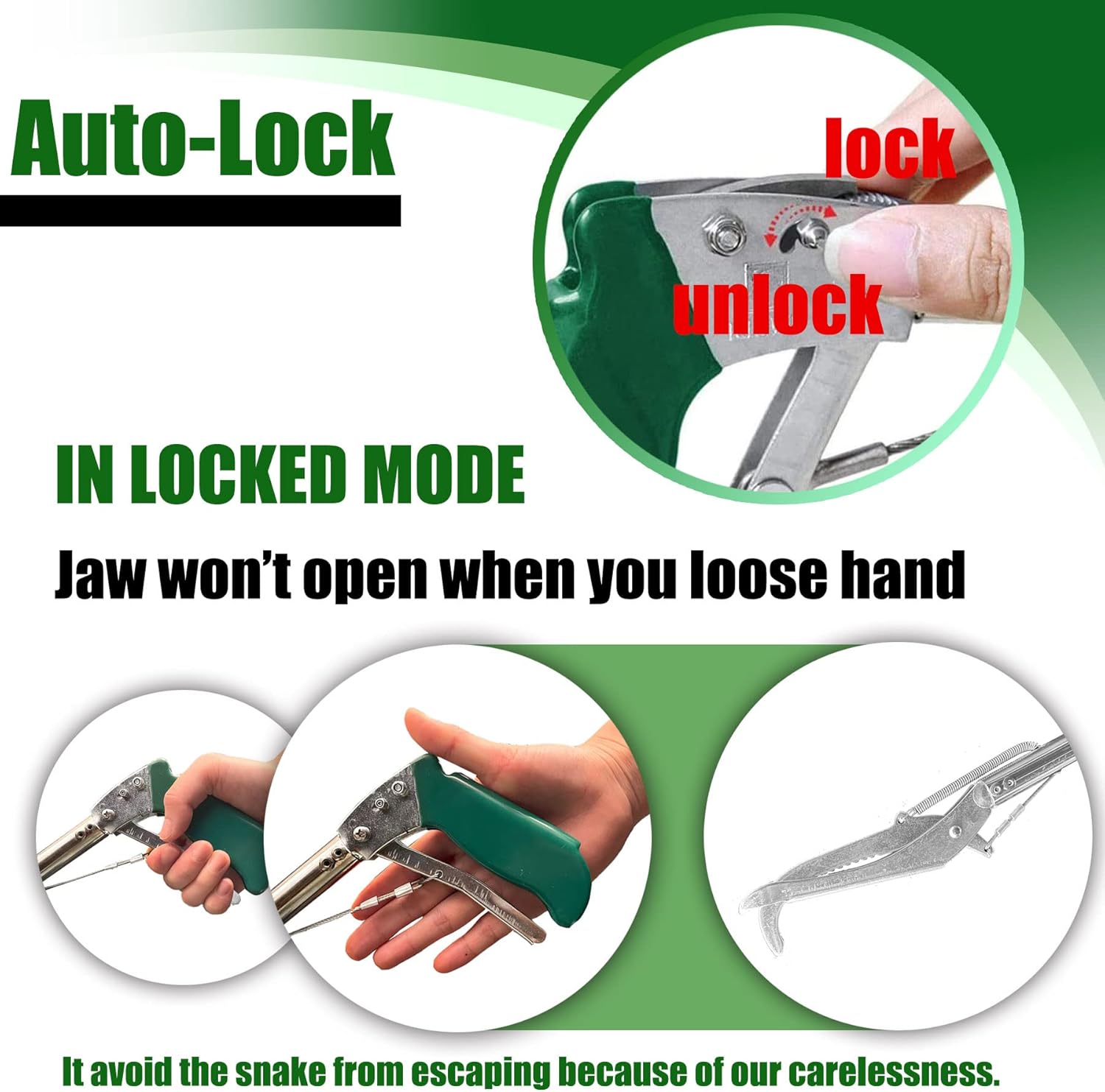 IC ICLOVER 47" Professional Snake Tongs, with Flashlight for Night Use, Heavy Duty Reptile Grabber Tool Rattle Snake Catcher, Professional Wide Jaw Snake Handling Tool with Lock, Non-Slip Grip Handle