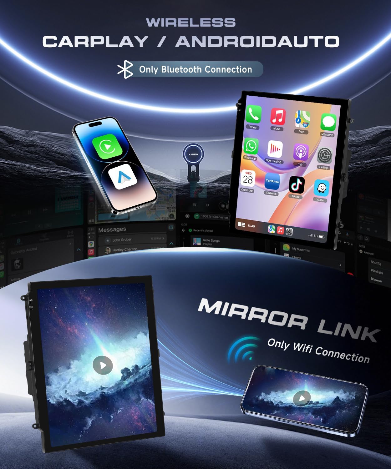 4G+64G Android 15 for Ford Focus 2012-2018 Car Radio with Wireless Carplay Android Auto, 9.7 Inch Touch Screen Radio Support GPS/WiFi/Bluetooth/FM Radio/SWC/Backup Camera