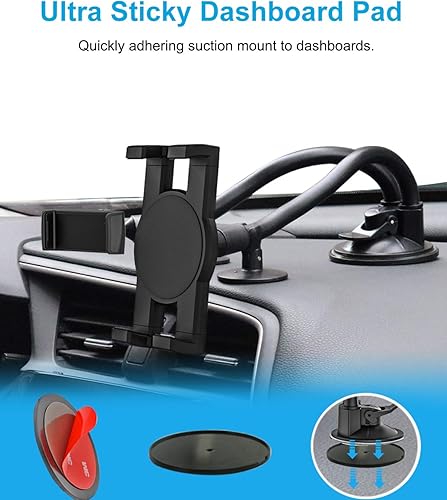 Miniatura 5 de woleyi Soporte doble para tableta de automóvil, parabrisas para ventana de automóvil y soporte para tableta con ventosa de doble brazo largo para