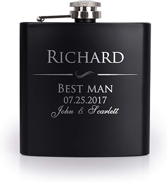 P Lab Only 1 - Groomsmen Gift - Groomsman Gifts For Wedding, Wedding Favor Customized Flask w Optional Gift Box - Engraved 6oz Stainless Steel Hip Flask Custom Personalized Flask Gift, Black #1