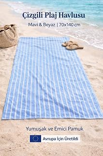 Ezgi Çizgili Plaj Havlusu 70X140 Cm Mavi Beyaz Pam