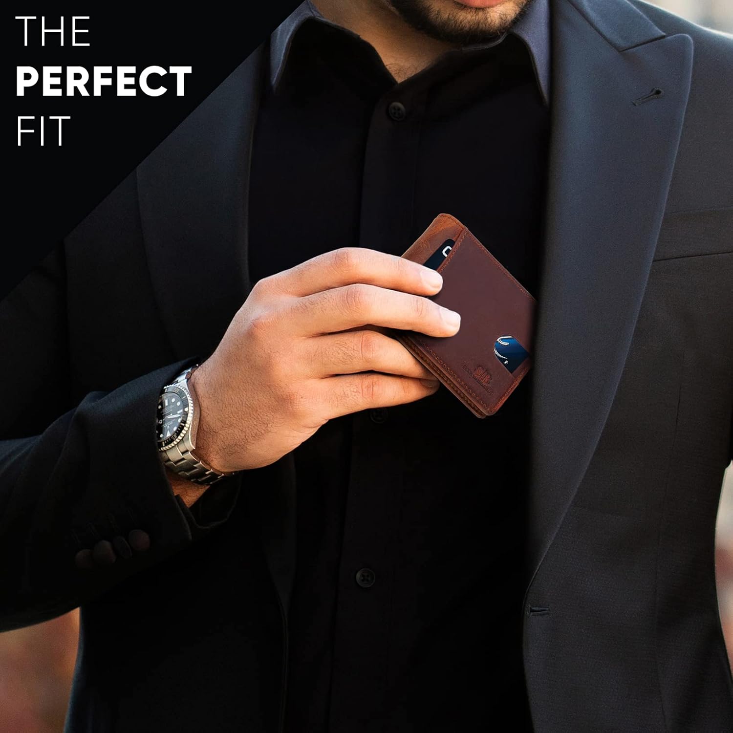 SERMAN BRANDS RFID Blocking Slim Bifold Genuine Leather Thin Minimalist Front Pocket Wallets for Men Billfold Wallet Men Gift - Image 2