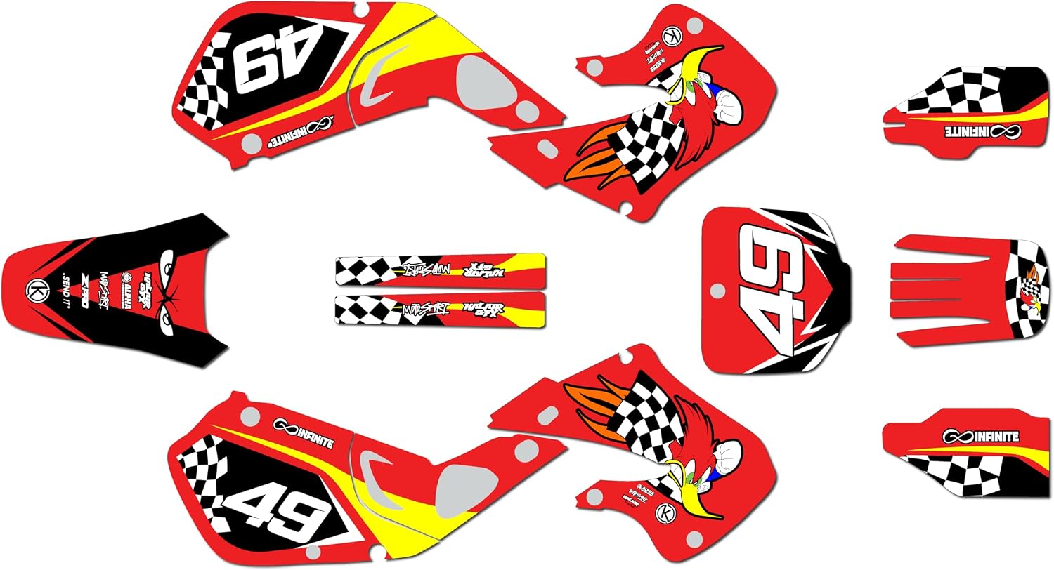 Graphics Kit for Honda CR125 (1998-1999) and CR250 (1997-1999) Pecker Series Red 9 Mil - Easy Go - Dirt pit bike motorcycle sticker, dirtbike racing decal motocross accessories no-plastics