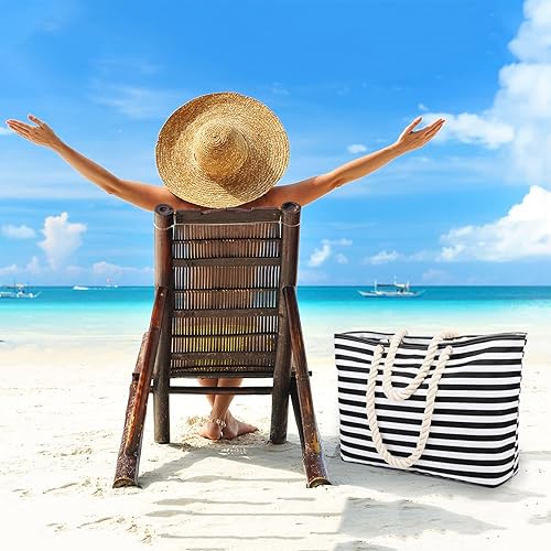 Miniatura 6 de KUAK Bolsa de playa grande impermeable a prueba de arena para mujer, vacaciones, familia con forro, cremallera, bolsillos interiores