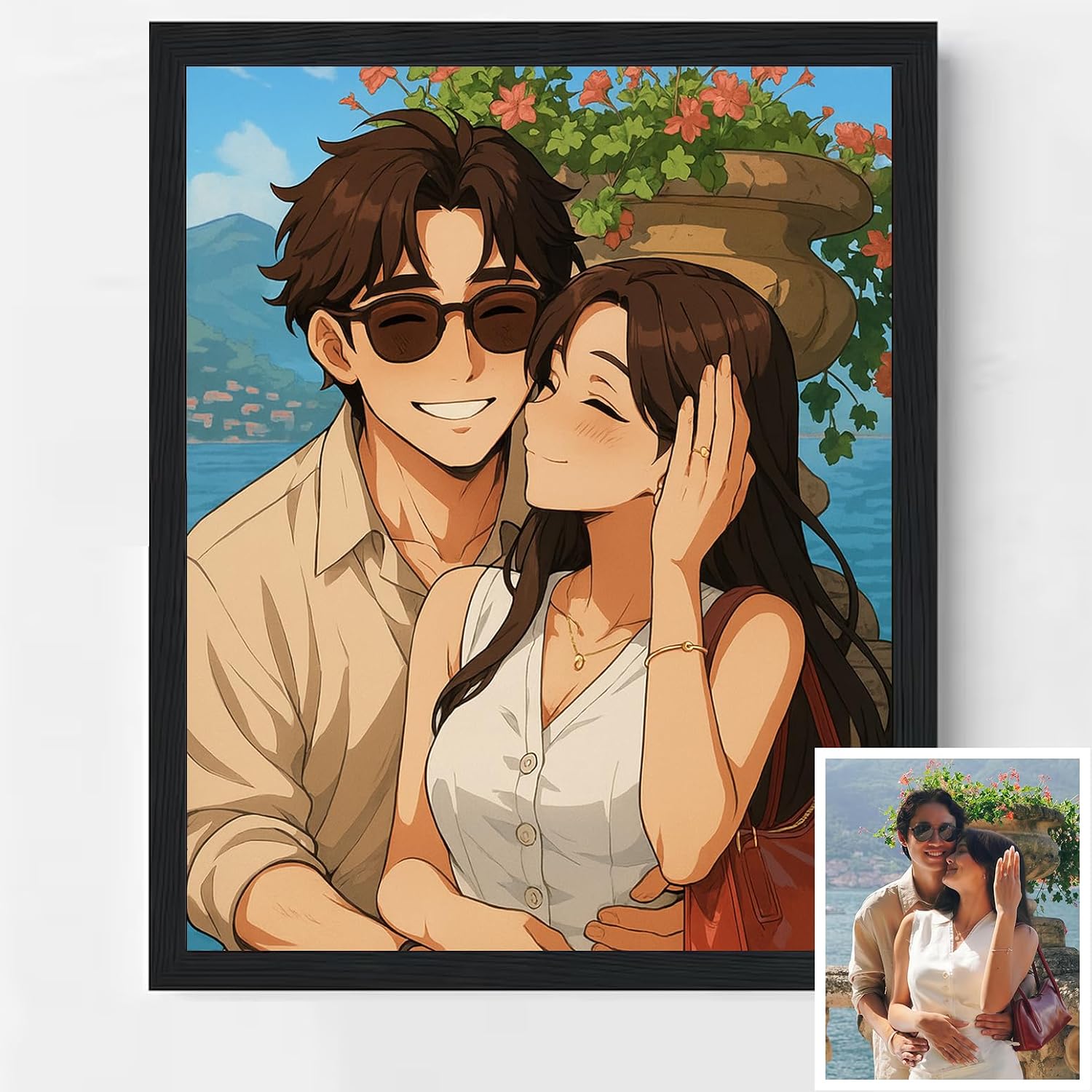 NAZENTI Personalized Anime Portrait from Photo, Custom Valentines Day Wall Art, Portrait Gift Anime Illustration for Anniversary Wedding Birthday, Valentine's Day Gift for Him and Her