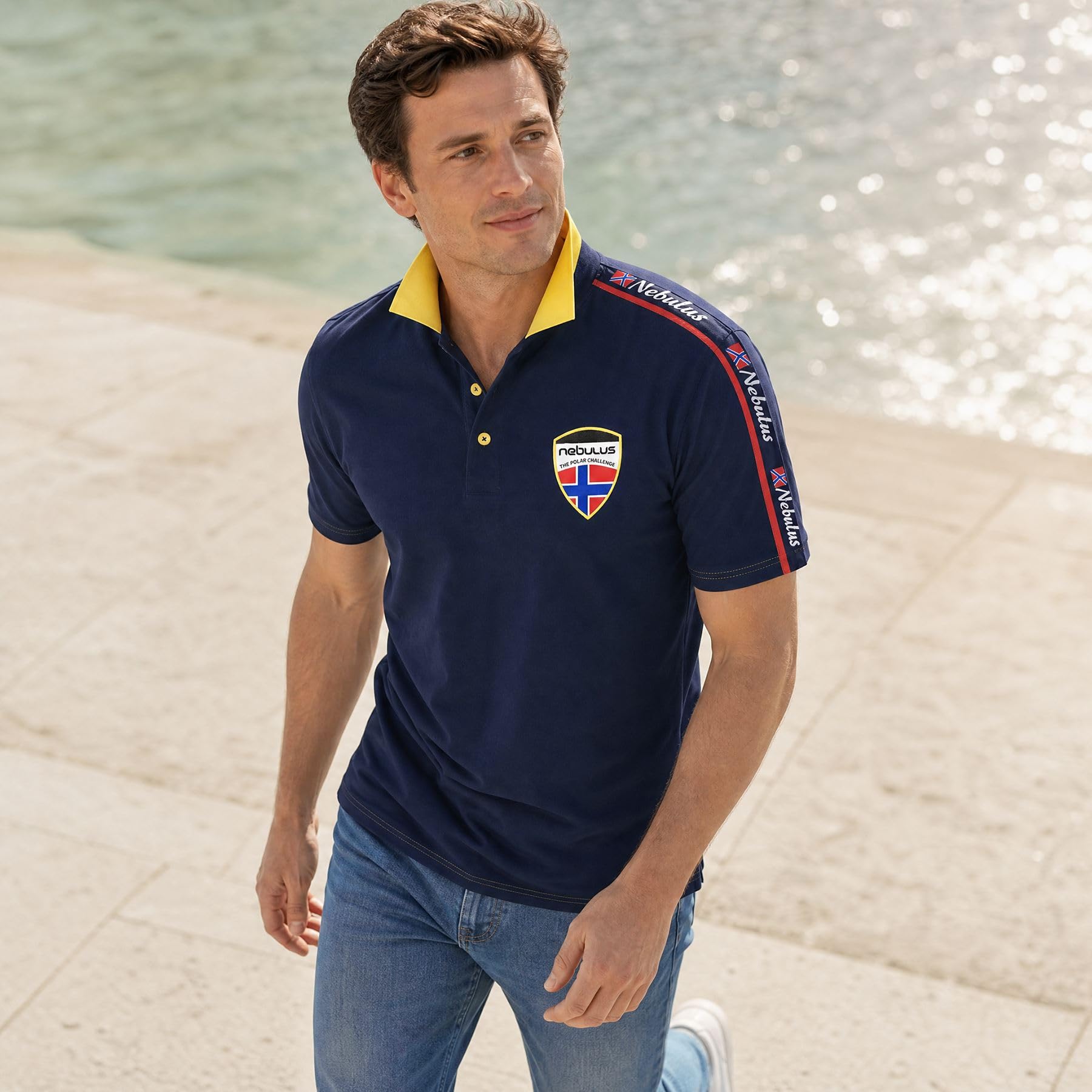 Nebulus Polo Bela para hombre, con bordado para hombre, camisa de manga corta