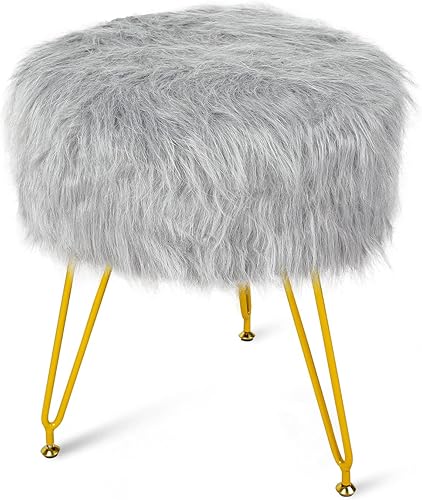 Acehome Reposapiés otomano redondo, taburete reposapiés de piel sintética, taburete de tocador para sala de maquillaje, reposapiés con patas de