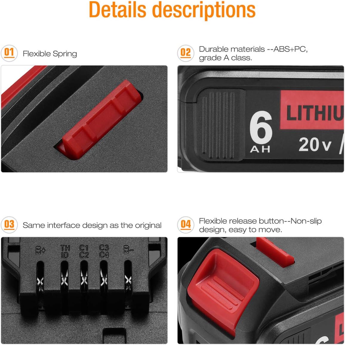 BABAKA 2Pack 6.0Ah DCB206 Battery Compatible with Dewalt 20V Battery DCB200 DCB206-2 DCB204 DCB204BT-2 DCB203 DCB201 DCB180 DCD985B DCD771C2 DCS355D1 DCD790B