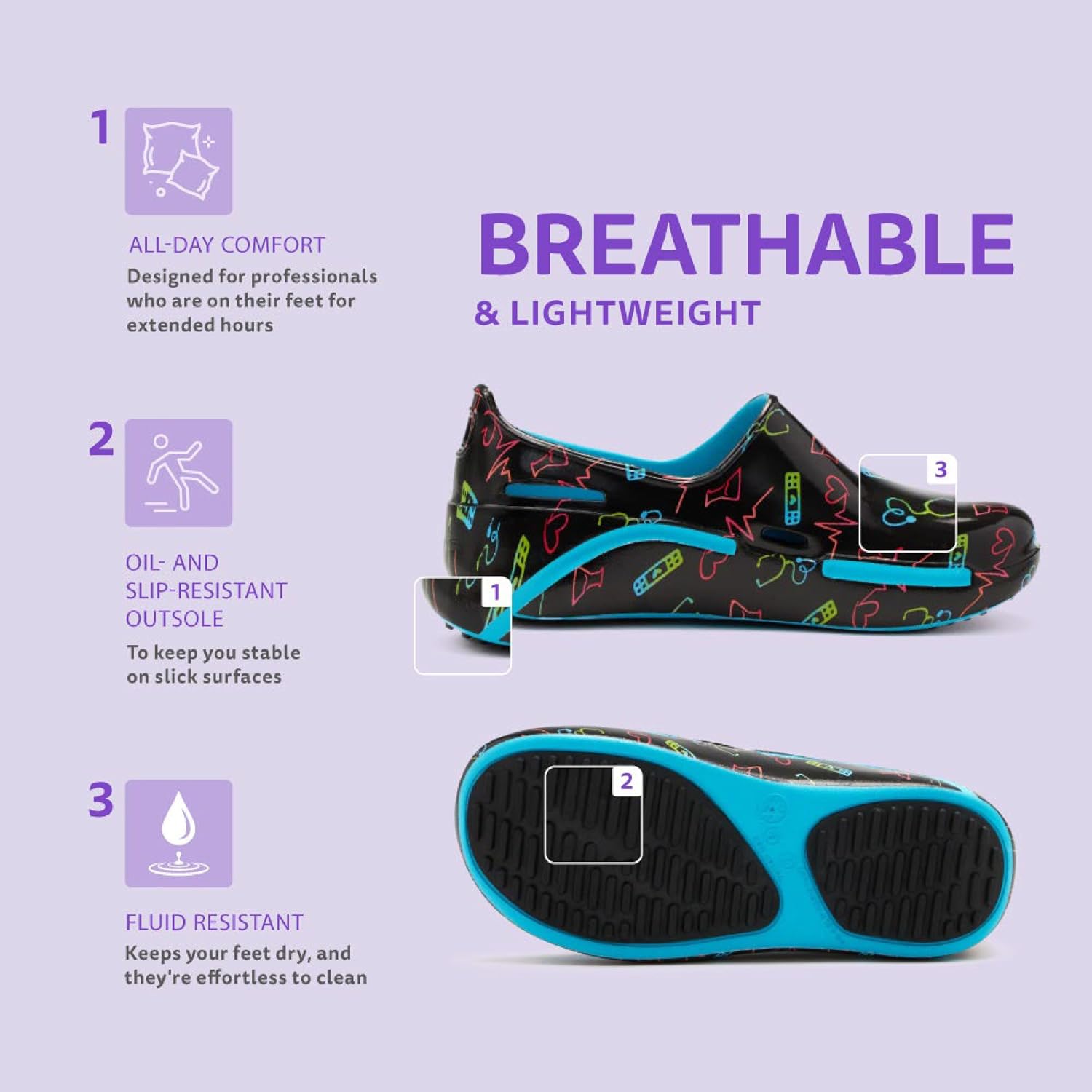 Anywear Streak Work Clogs for Women - All Day Comfort Cleaning, Gardening, Food Service & Nursing Shoes - Easy-Clean, Breathable, Lightweight, Slip-Resistant & Water-Resistant Women's Clogs