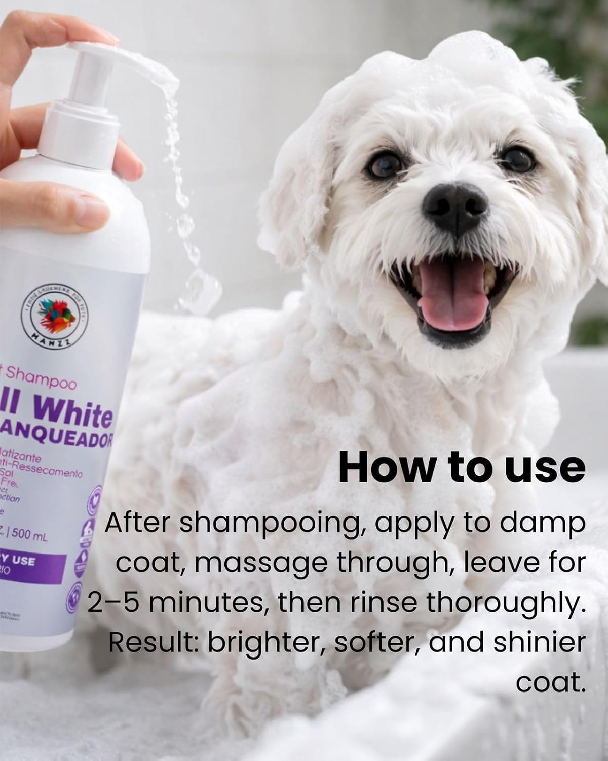 Manzz All White Professional Conditioner 5L | Hydration and Shine for Light-Colored Coats | Easy Detangling and Silky Touch | Vegan and Cruelty-Free
