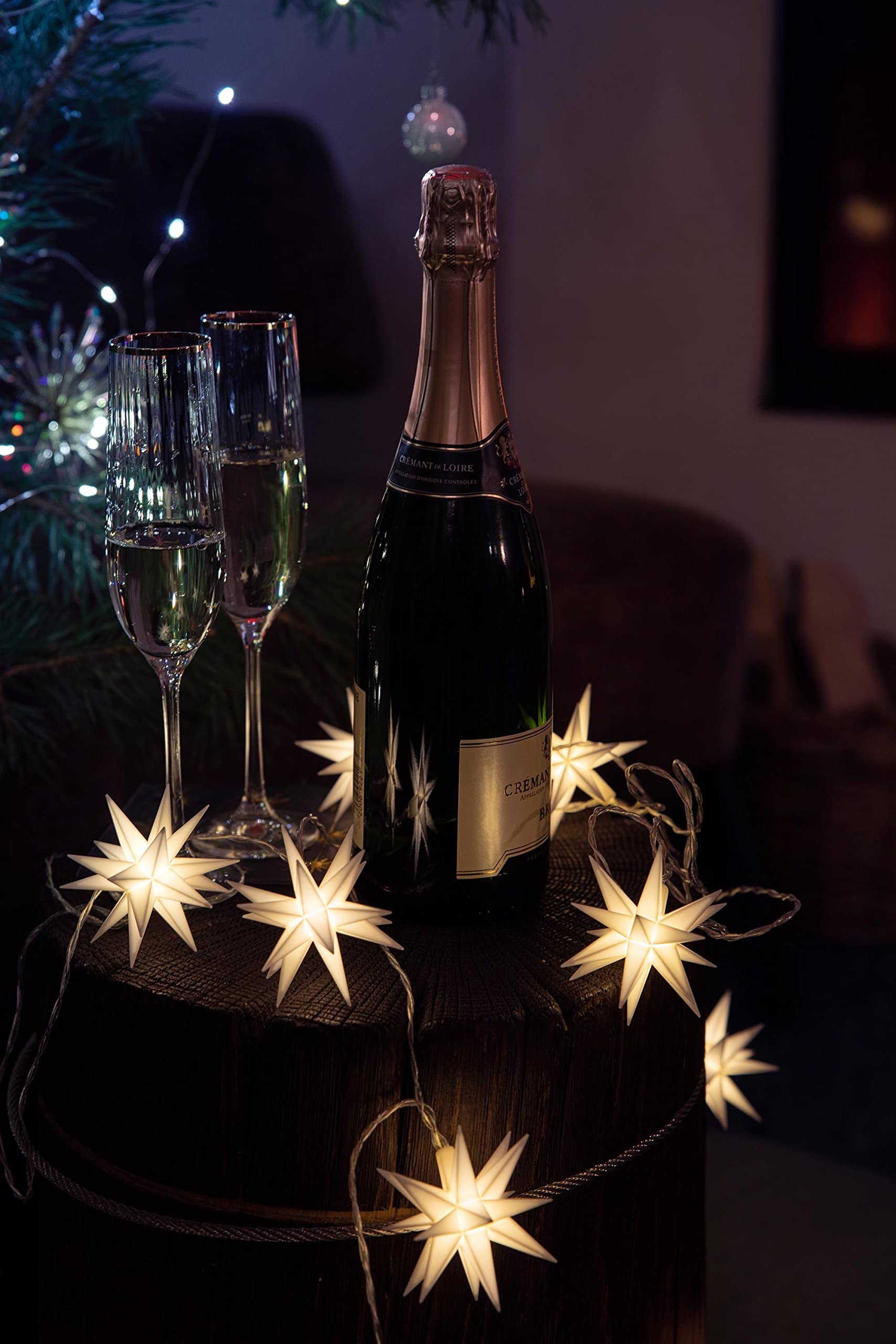 Novaliv Weihnachtsstern Dekostern Lichterkette 3x 12cm Sterne 3,5m Länge WEISS Sternenkette mit Baterriefach nur für INNEN geeignet LED Weihnachtsdeko Stern beleuchtet Weihnachtsbeleuchtung