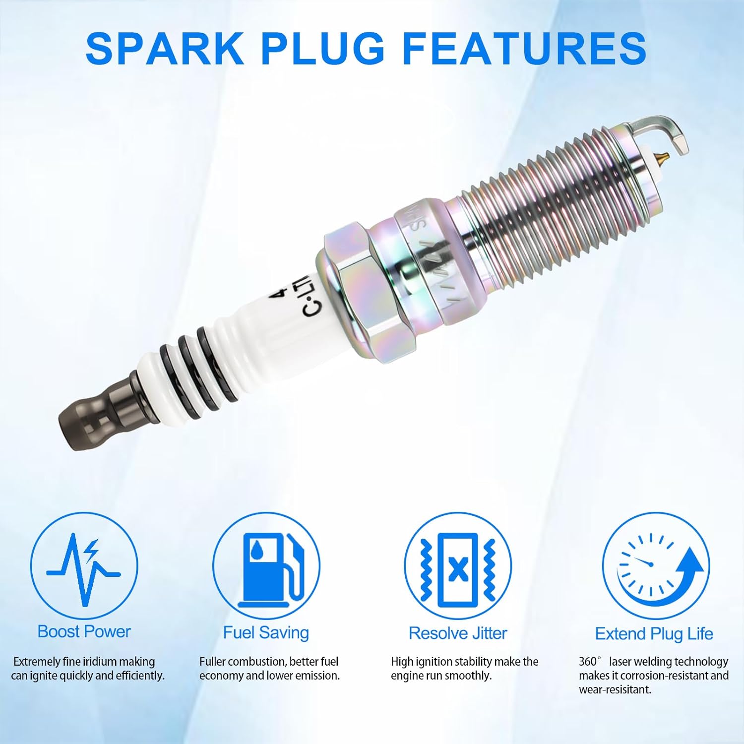 Iridium Spark Plugs Bujias Compatible with Chevy Equinox 2010-2017 for Malibu 2008-2015 for Ford E scape 2009-2017 for GMC Terrain 2010-2017 Replaces 4344 5019 90220 ILTR5D LTR5GP LTR5IX11 Set of 4