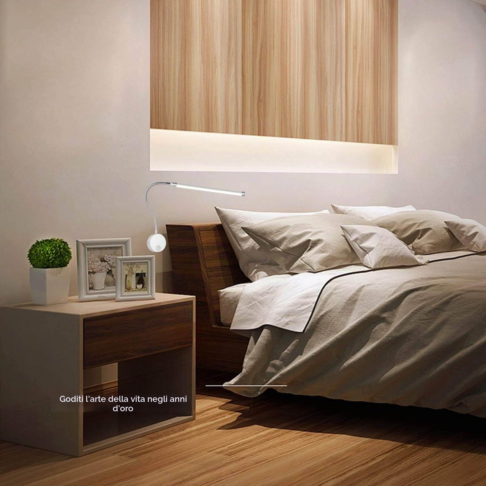 Lampada da Parete Interno Moderno 6W LED con Interruttore,Studio Lampada da Muro Regolabile Braccio Flessibile Argento Applique da Parete per Soggiorno Corridoio Bagno,4500k,Wireless