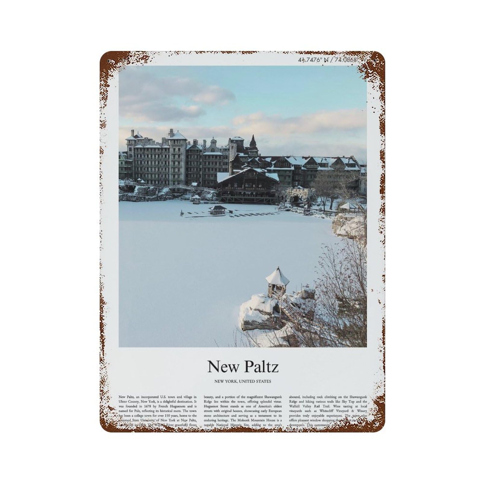 xiaoxiaoshen New Paltz New York, United States, USA City Scenery Wall Decor Art Metal Tin Poster Modern Home Decor Art Home Bar Shop Decorations Vintage Sign 40x30cm