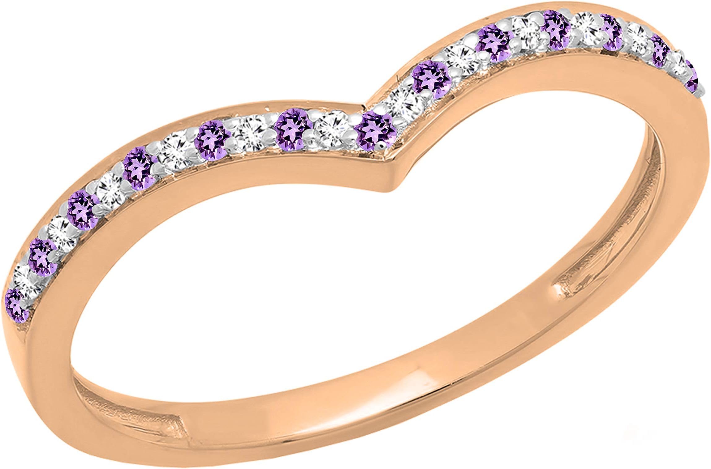 DazzlingRock Collection18K Round Gemstone & White Diamond Wedding Stackable Band Anniversary Guard Chevron Ring, Rose Gold