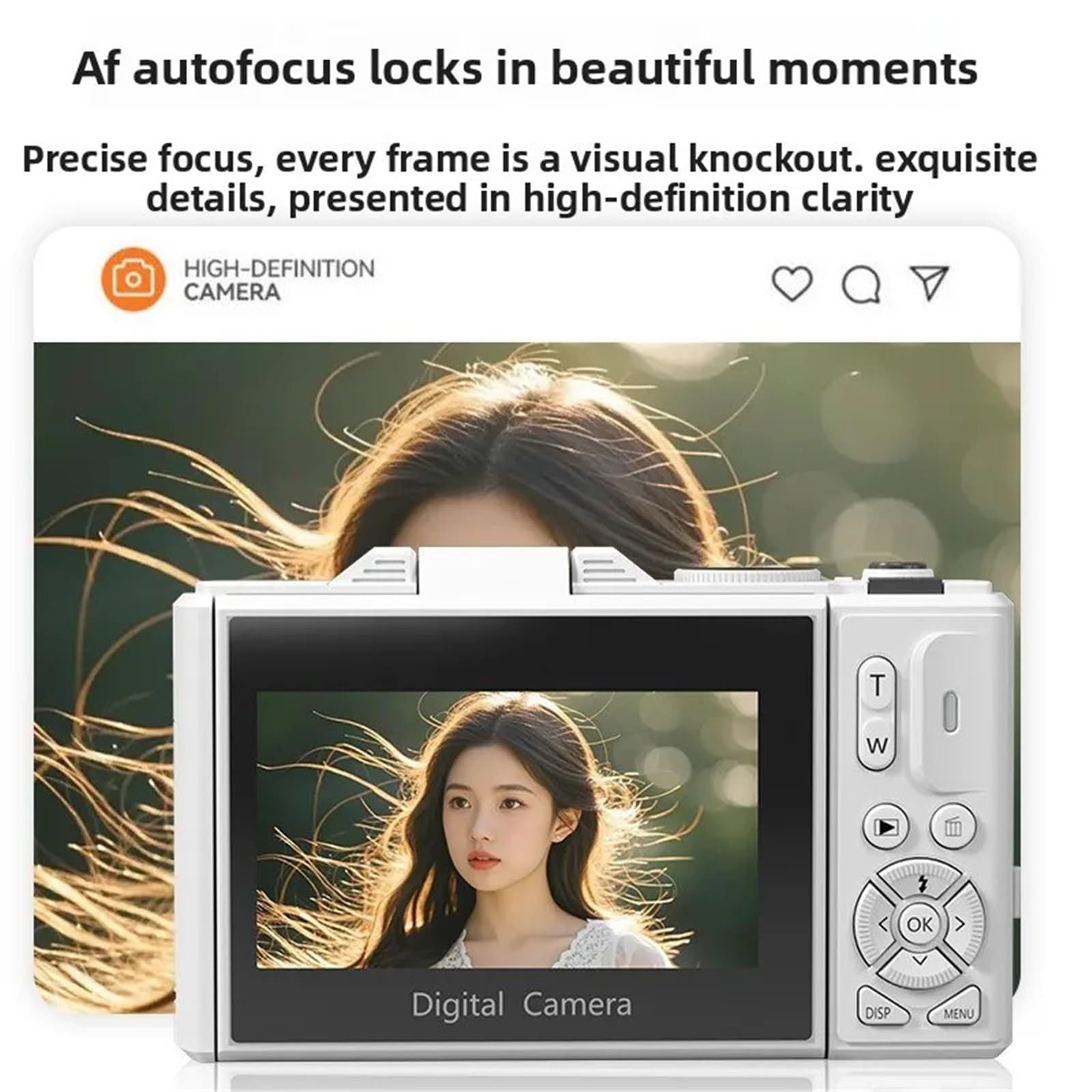 Kamera wideo, Cyfrowy aparat fotograficzny 5K do fotografii, aparat do vlogowania 75 MP, ekran odchylany o 180° 3 cale, punkt zoomu cyfrowego 18X, nagrywaj Camara 32 GB(WD08 White)