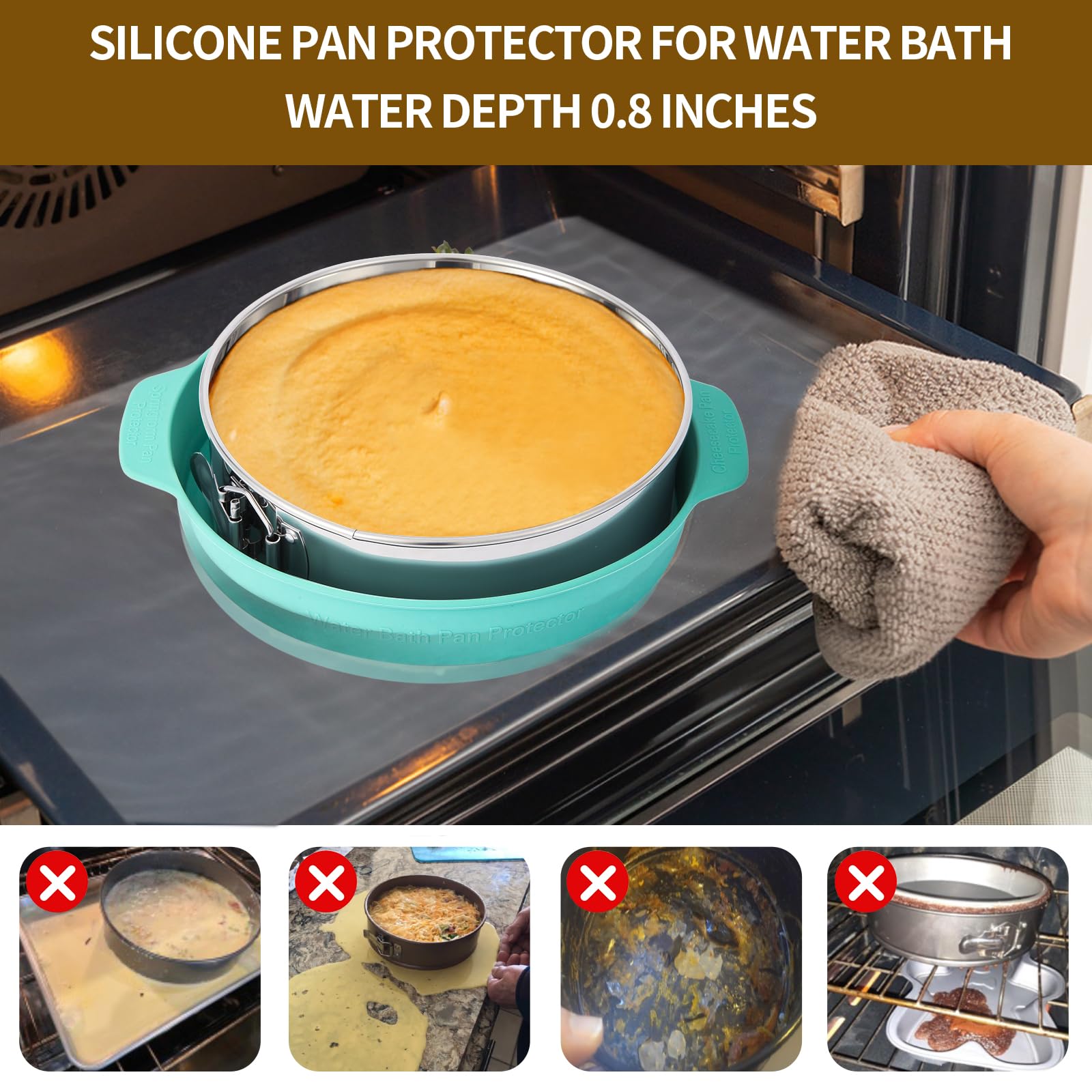 Juego de 3 moldes de acero inoxidable 304 antiadherentes con parte inferior extraíble, protector de silicona a prueba de fugas de 10 pulgadas con 60 piezas de papel pergamino