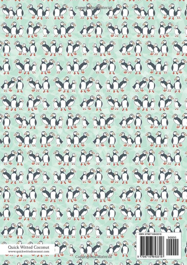 Puffins Notebook - Lined Pages - A4 - Premium: (Spring Green Edition) Fun notebook 192 lined pages (A4 / 8.27x11.69 inches / 21x29.7cm) - Image 2