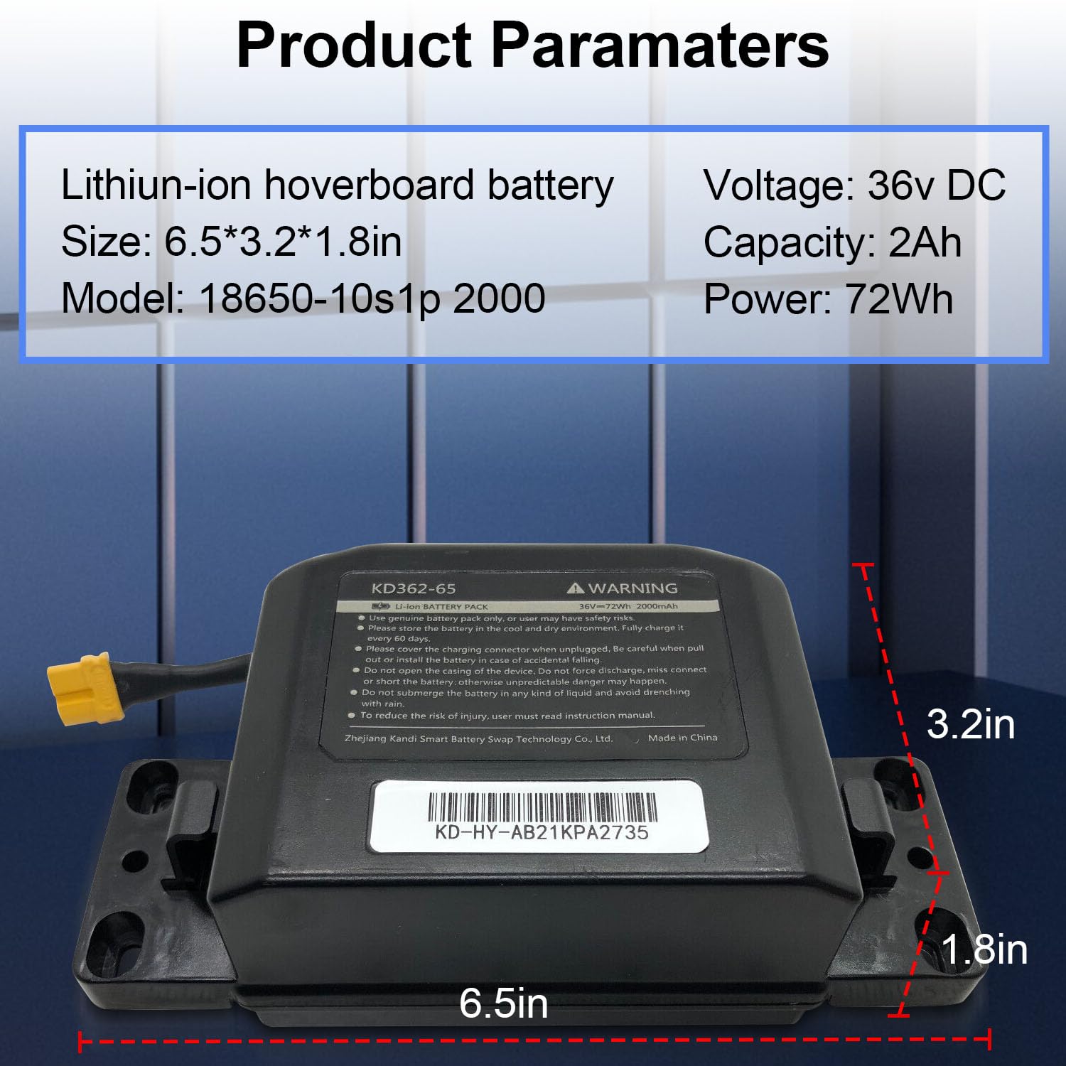 36V 2Ah Li-ion Hoverboards Battery, Compatible with Jetson Hoverboard Batteries - High Performance Capacity with 72Wh Power Battery Pack Case, 6.5 x 3.2 x 1.8 inches