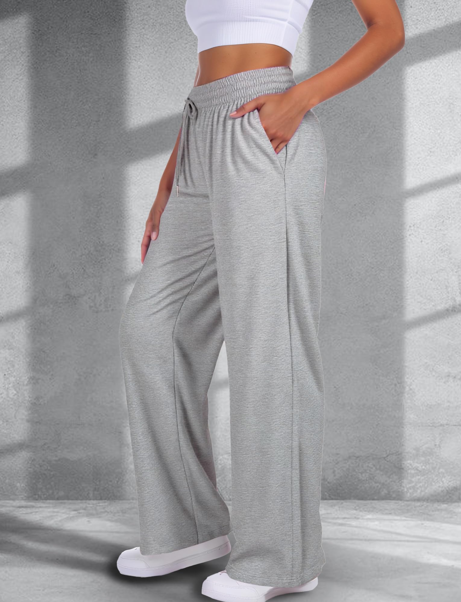 SEAUR Pantalon de Jogging à Jambes Larges pour Femme Droit Baggy Sport Pantalons avec Poches et Taille Élastique Printemps Automne S-XXL