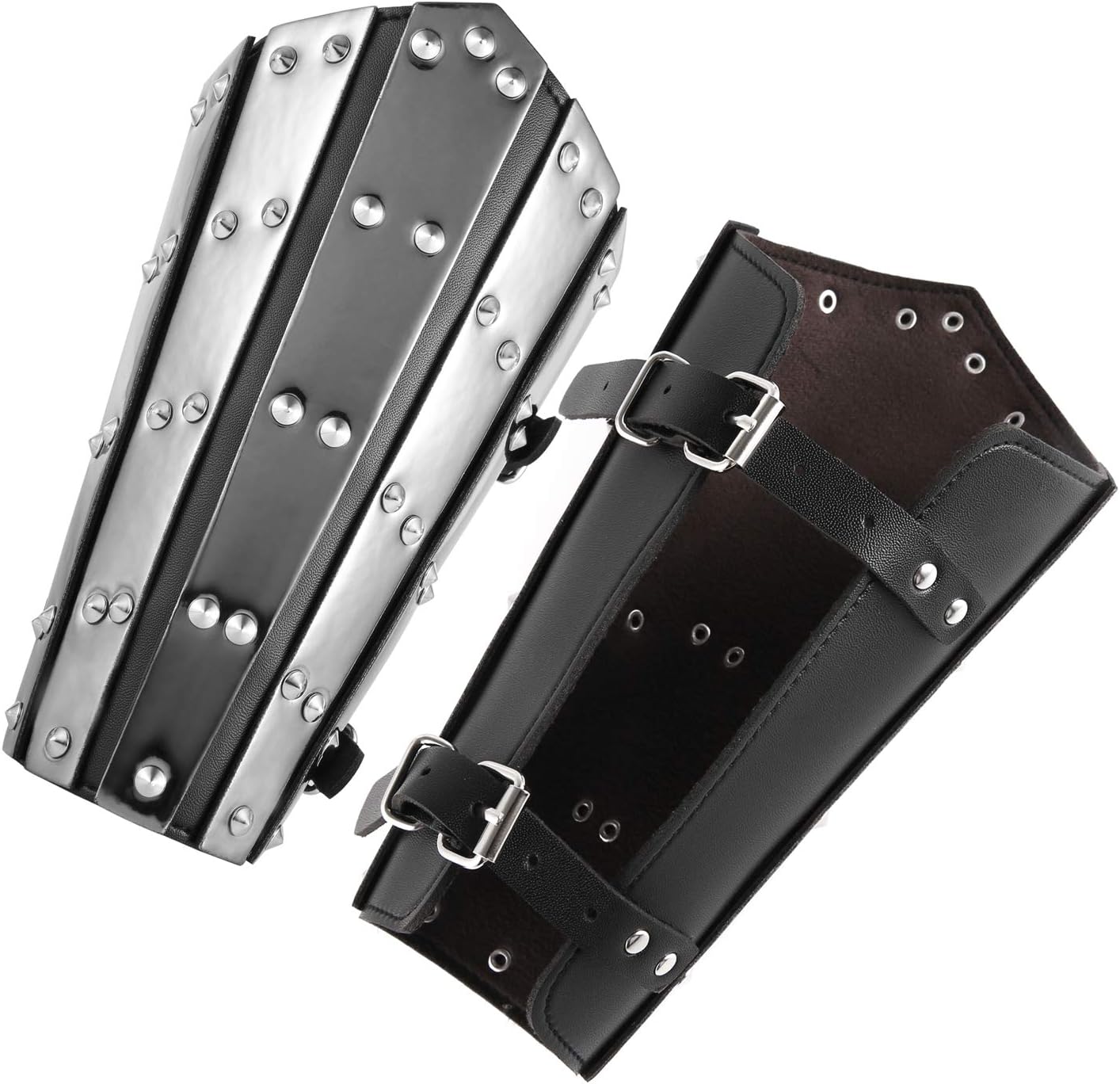 HZMAN Adults Faux Leather Arm Guards - Medieval Metal Armor Style Bracers - One Size - Leather Armband Pair - Image 2