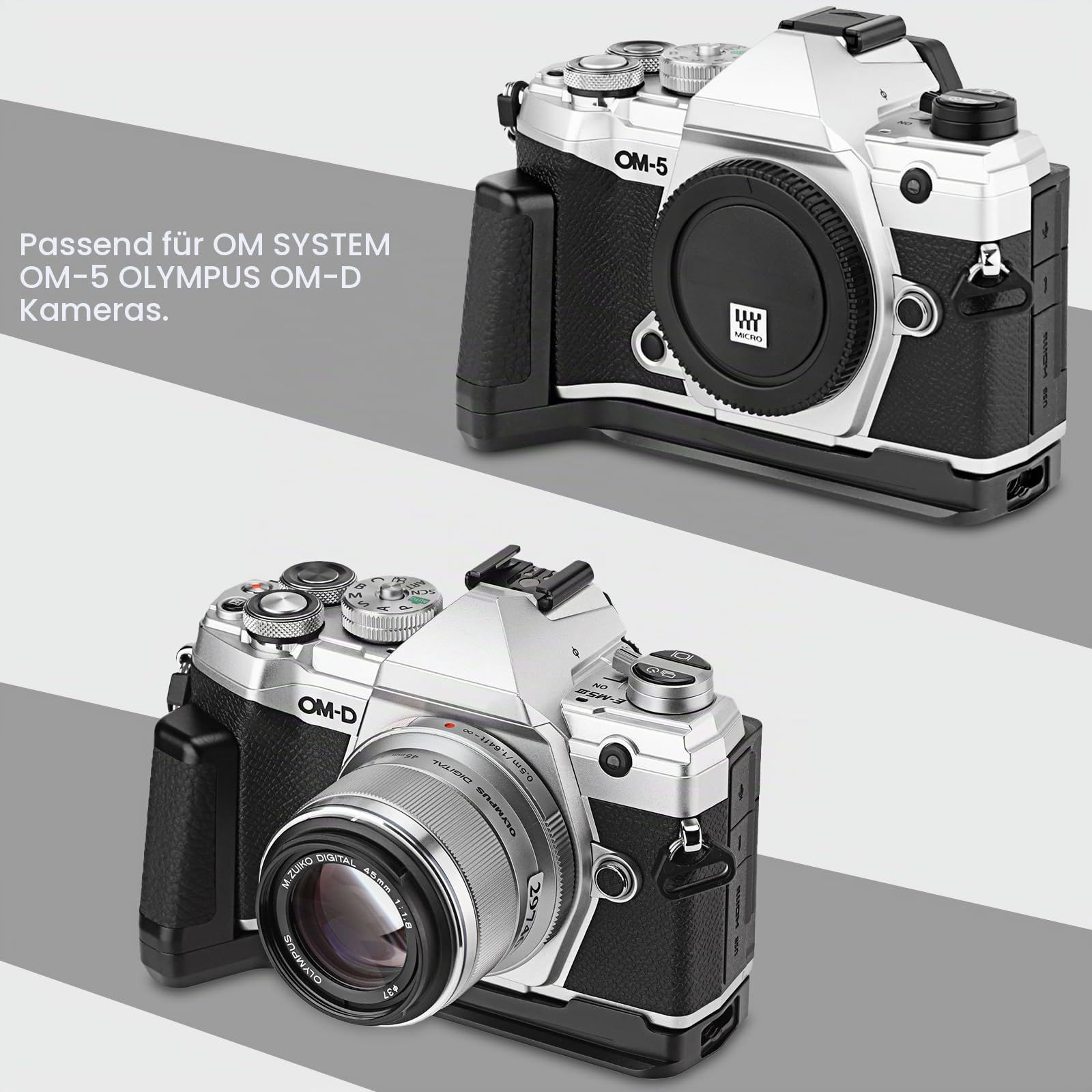Haoge HG-OM5 Kamera-Halterung, Handgriff für OM System OM-5, integrierte Arca Swiss Standard-Schnellwechselplatte