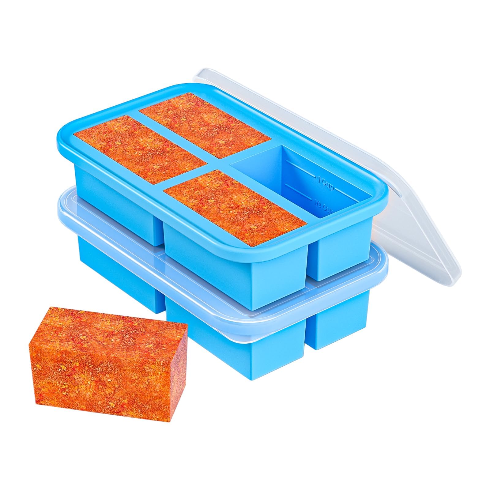 Soup Freezer Containers, Silicone Freezer Trays With Lid, Easy-Release,Reusable Freezer Storage Containers, For Freezing And Storing Broths, Sauces And Leftovers (blue-2pack)