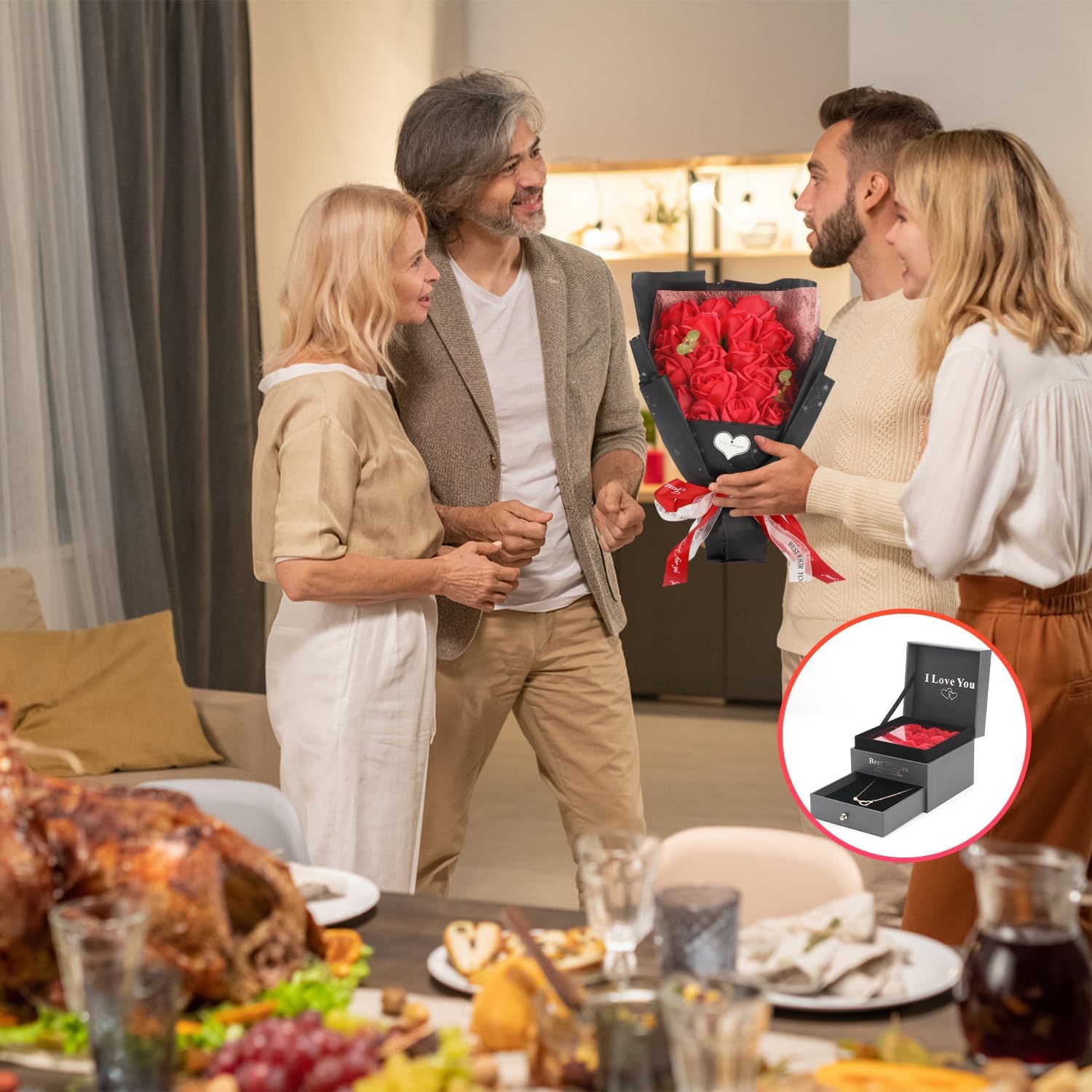 Rose Bouquet Rosas Eternas Preserved Rose Bouquet 18 Flower Bouquet with Beautiful Love Necklace, Unique Gift for Birthday, Valentine's Day, Mother's Day, Thanksgiving, Christmas, Anniversary(Red) - Image 9