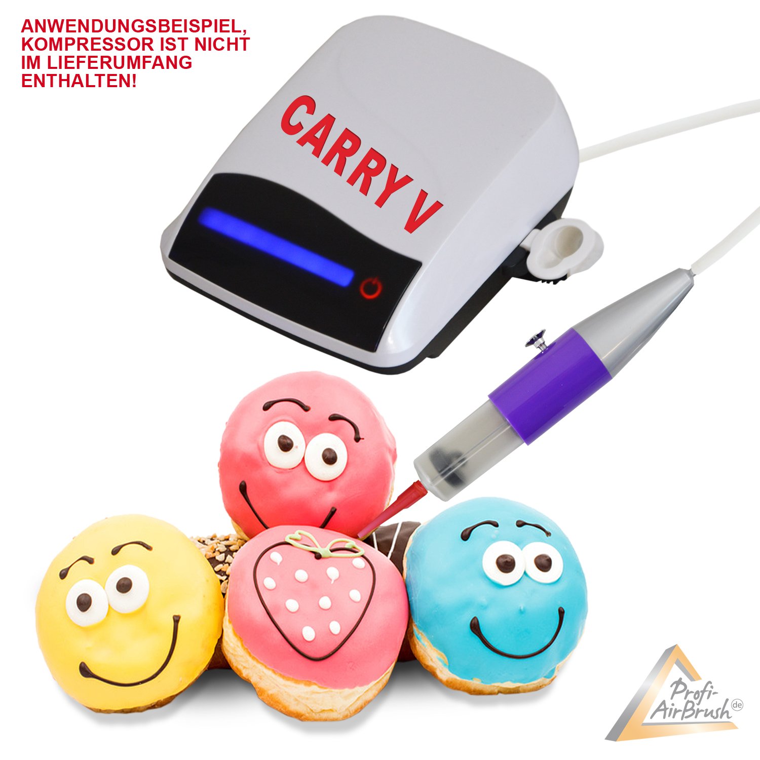 AirBrush Carry V-TC - Juego de aerógrafos con tecnología de control táctil de sensor, con aerógrafo de decoración para tartas, juego para jeringas de crema (juego Carry V-TC blanco perla)