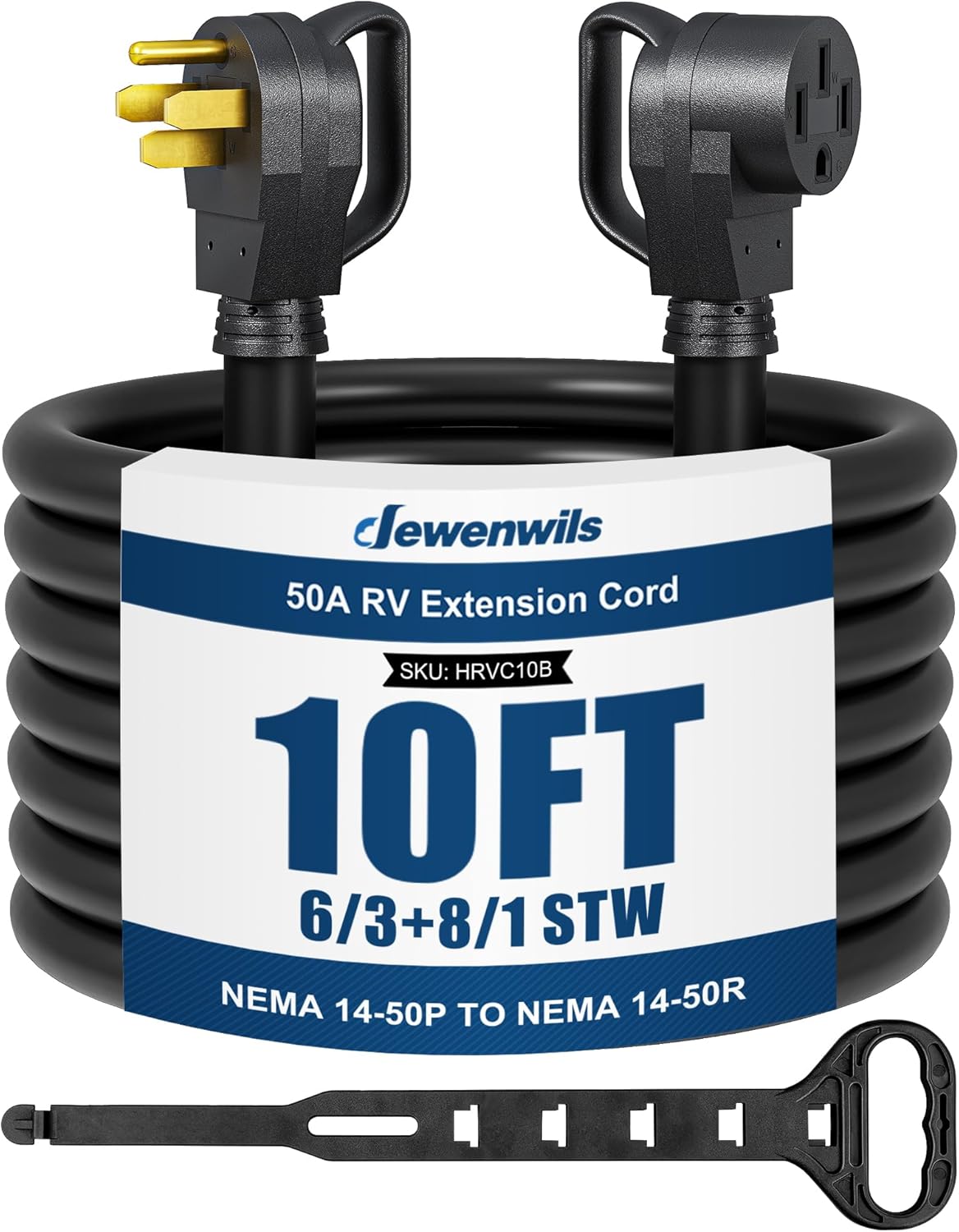 DEWENWILS EV RV Extension Cord 50 Amp, 10 Feet, NEMA 14-50P to 14-50R 6/3+8/1 Copper Wire, 12500W Heavy Duty EV Power Cord, STW Outdoor Waterproof Power Cable, for RV, Camper, ETL Listed