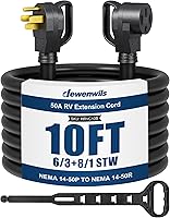 Vista 1 de DEWENWILS Cable de extensión EV RV de 50 amperios, 10 pies, NEMA 14-50P a 14-50R 6/3+8/1 cable de cobre, cable de alimentación EV resistente