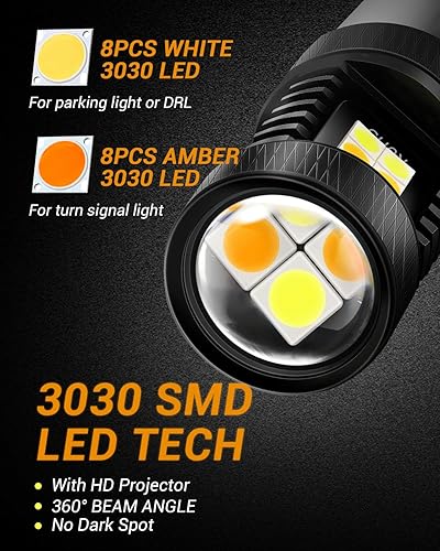 Miniatura 6 de Auxbeam 1157 Bombillas LED 1157 Switchback Bombillas de doble color 1157A 2057 2357 7528 BAY15D Bombilla blanca y ámbar para luces direccionales DRL