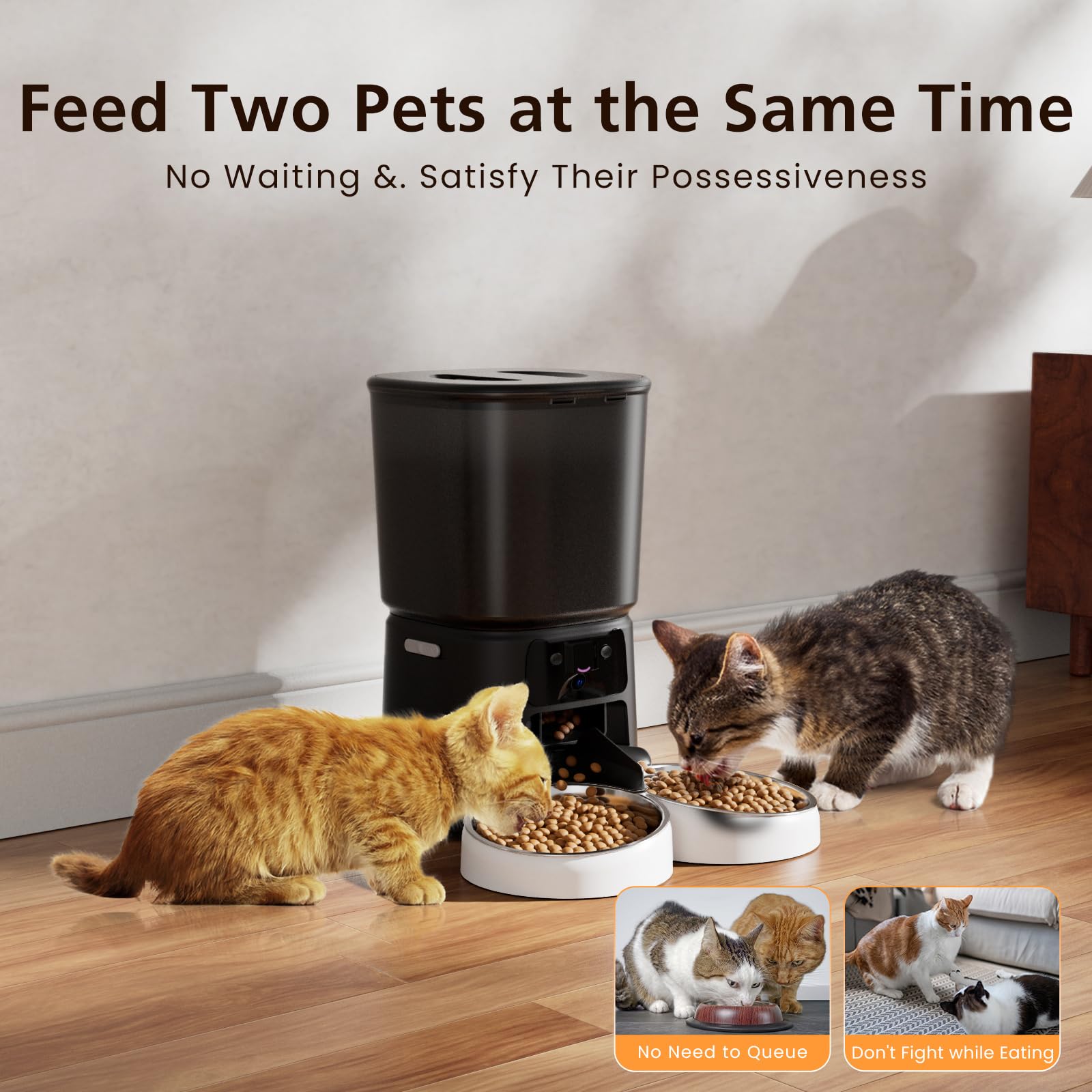 Automatic Cat Feeder with Camera for 2 Cats, 6L WiFi Smart Pet Feeder with APP Control, 1080P HD Video, Voice Call, Motion Detection, Dual Power Supply, for Dogs Cats, Small-Pet, Black - image 8