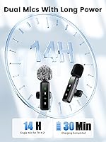 Vista 7 de Micrófonos Lavalier inalámbricos 3 en 1 para iPhone/Android/cámara, paquete de 2 mini micrófonos con pantalla LED, micrófono omnidireccional de 3 IN