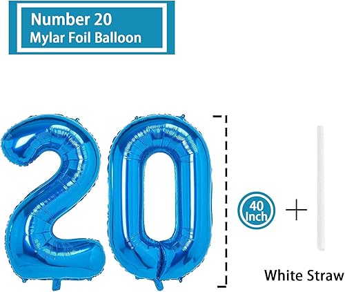 Miniatura 2 de Globo azul con el número 20 de 40 pulgadas, globos grandes de Mylar para niños de 20 años de edad, decoración de fiesta de cumpleaños, boda,